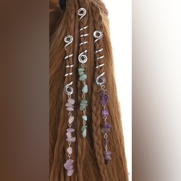 👚2/$15 Rose Quartz & Amethyst Hair Cuffs 4 Braids & Dreads! Unique Hair Jewelry! - Picture 3 of 8